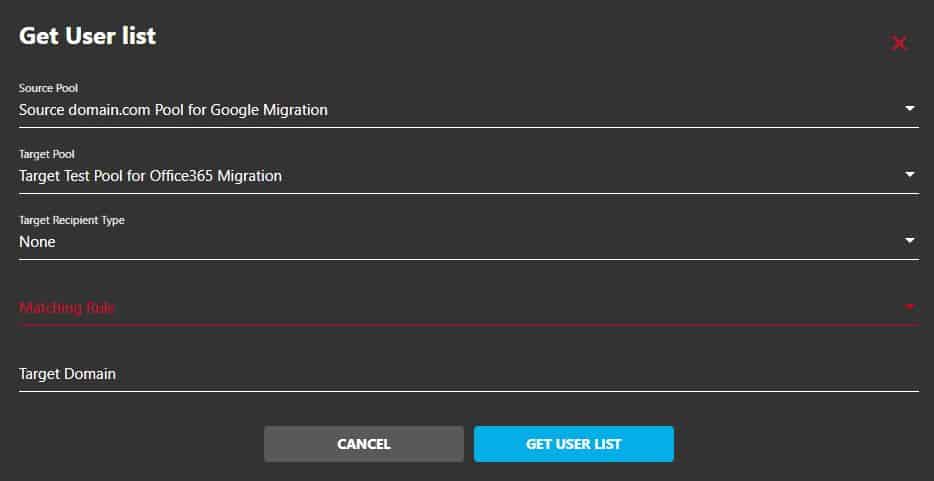 Get User List dialog