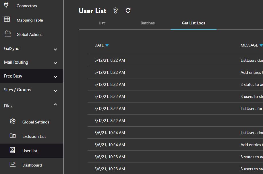 User List Logs