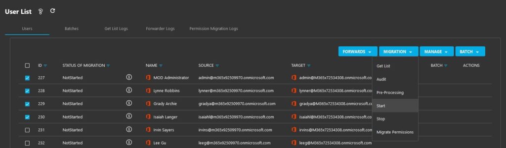Start migration for individual users
