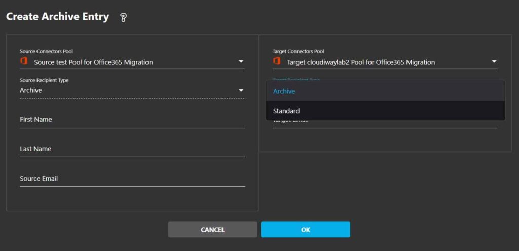 Archive entry configuration
