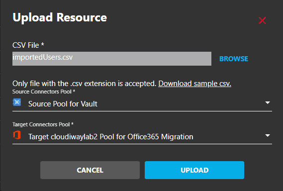 Upload CSV dialog
