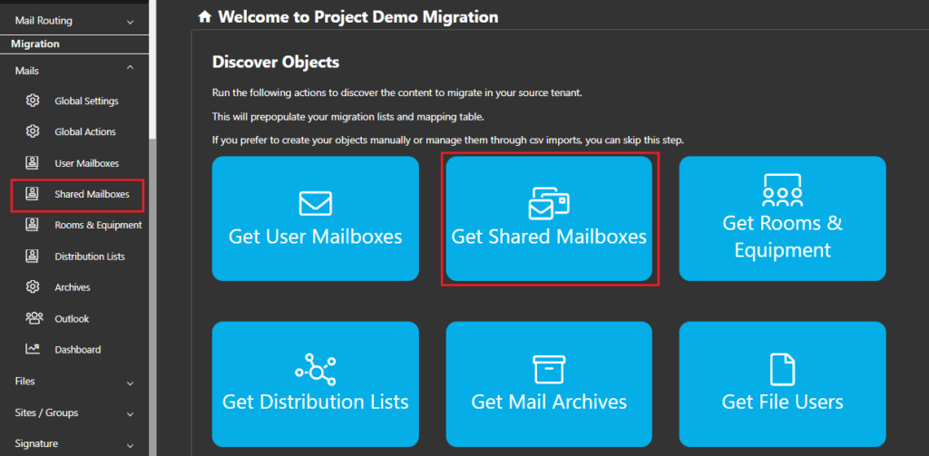 Migrate shared mailboxes interface