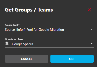 Google Spaces GetList dialog