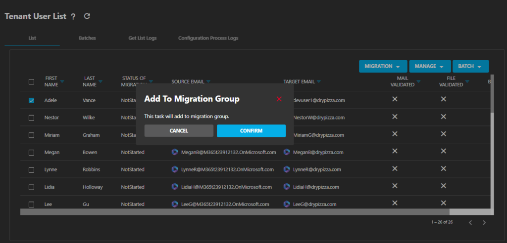 Add to Migration Group