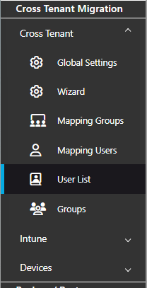 Cross-Tenant Migration Menu