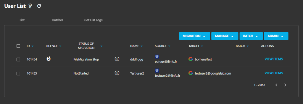 Migration progress showing file transfer status