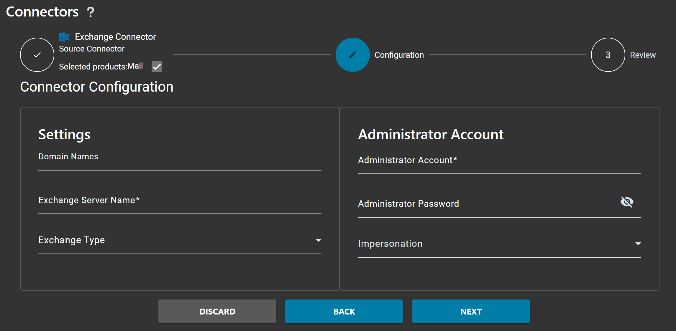 Exchange Connector Configuration
