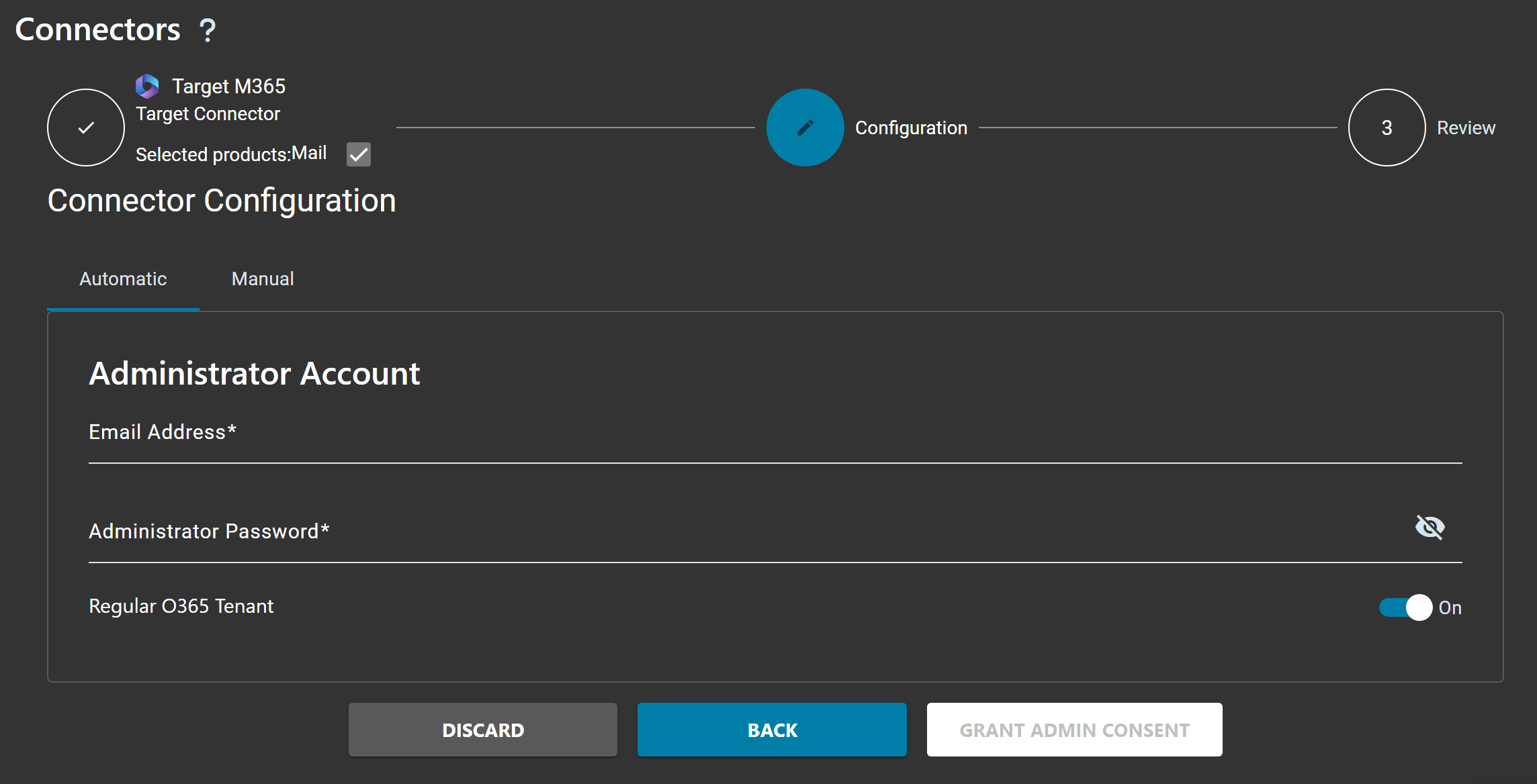 Microsoft 365 target connector configuration