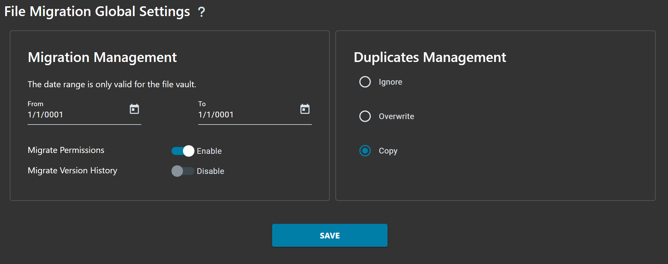 OneDrive Migration Global Settings