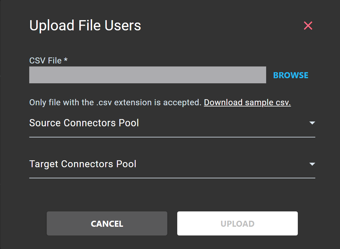 Import Users dialog for CSV import
