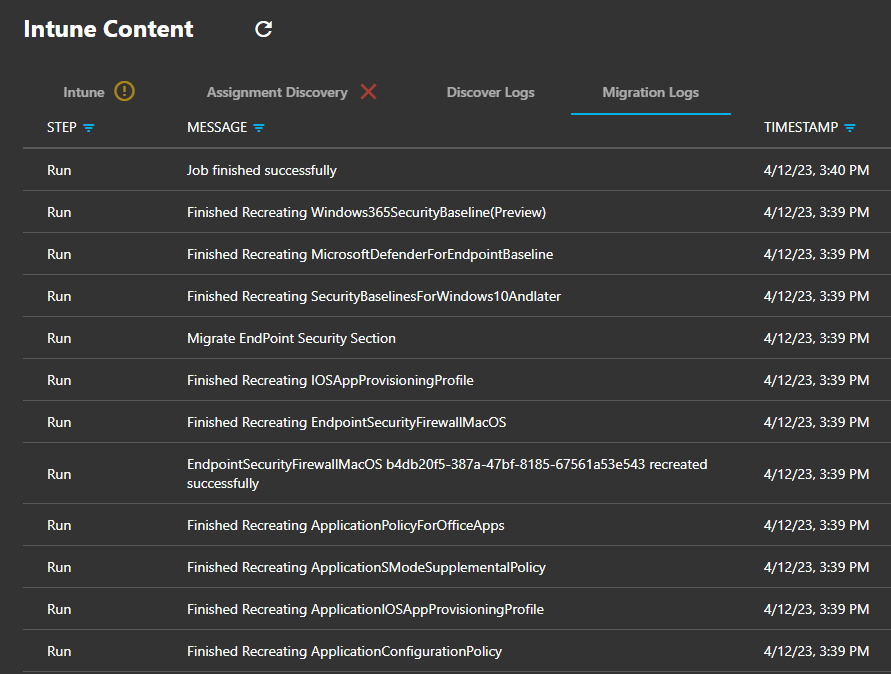 Intune Migration Progress