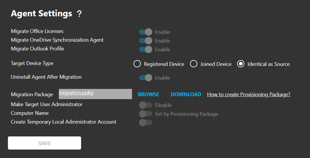Global Settings options
