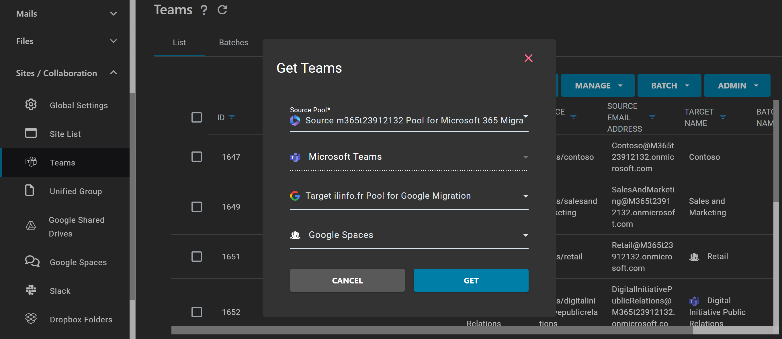 Get Teams dialog for automatic discovery