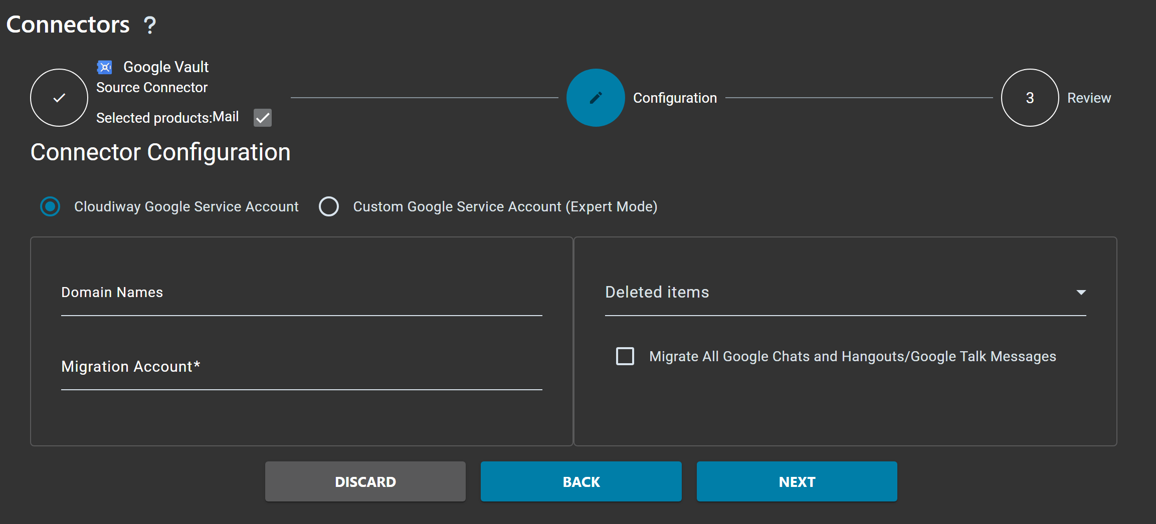 Google Vault Source Connector Configuration