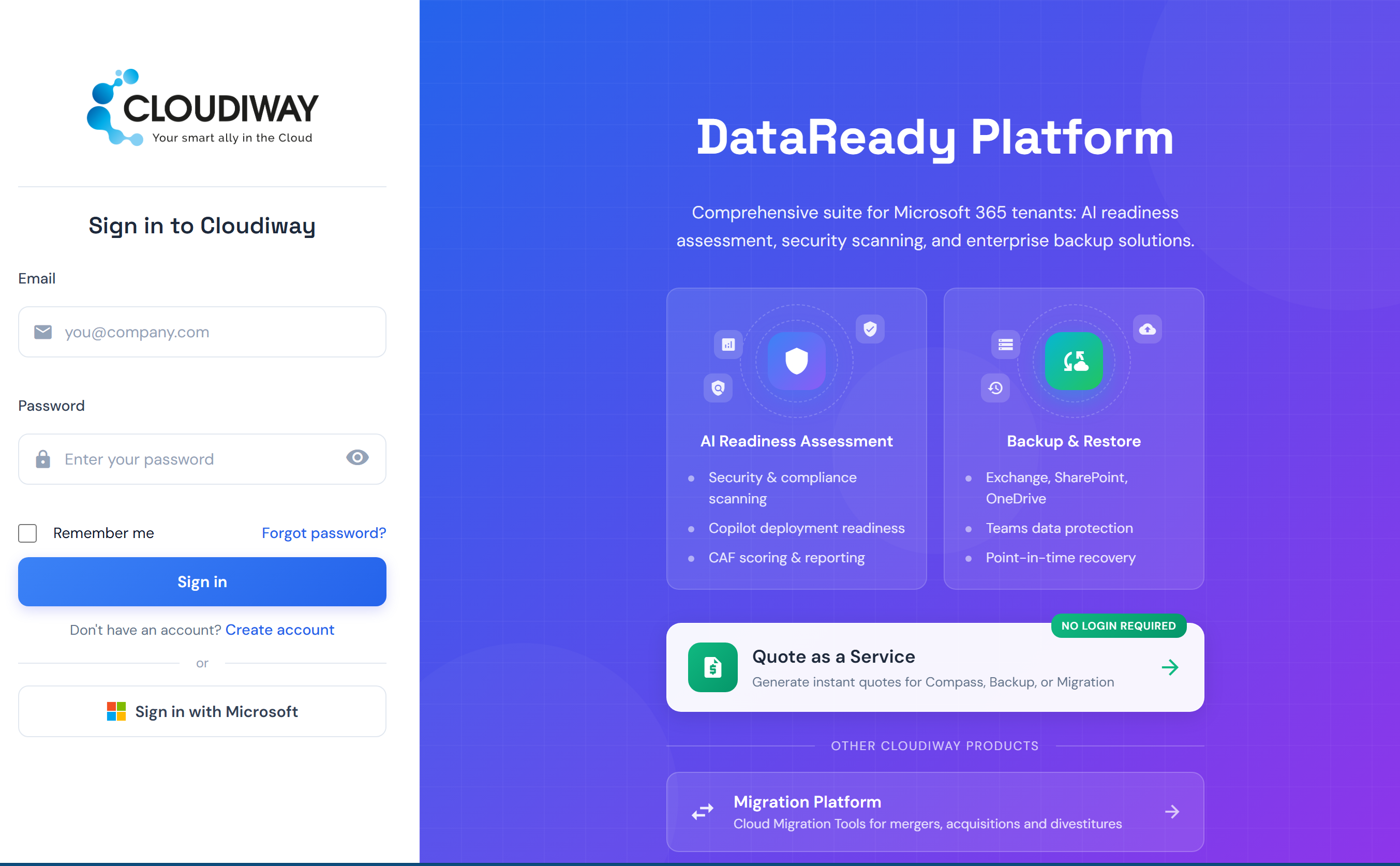 Compass.cloudiway.com — click Quote as a Service, no login required