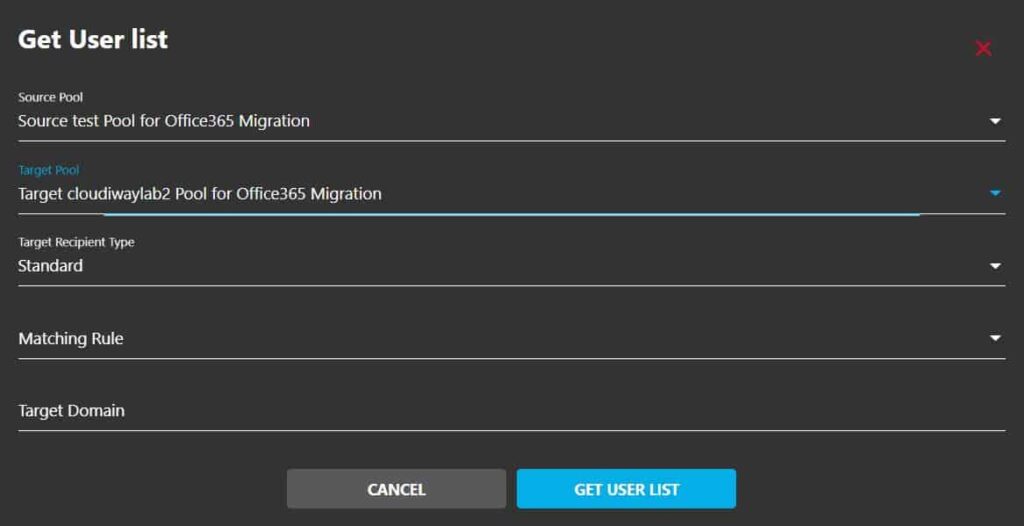 Get Users dialog for automatic discovery