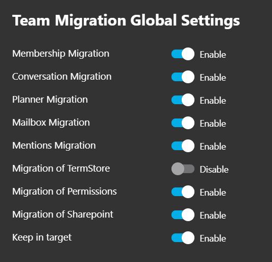 Teams Migration Global Settings