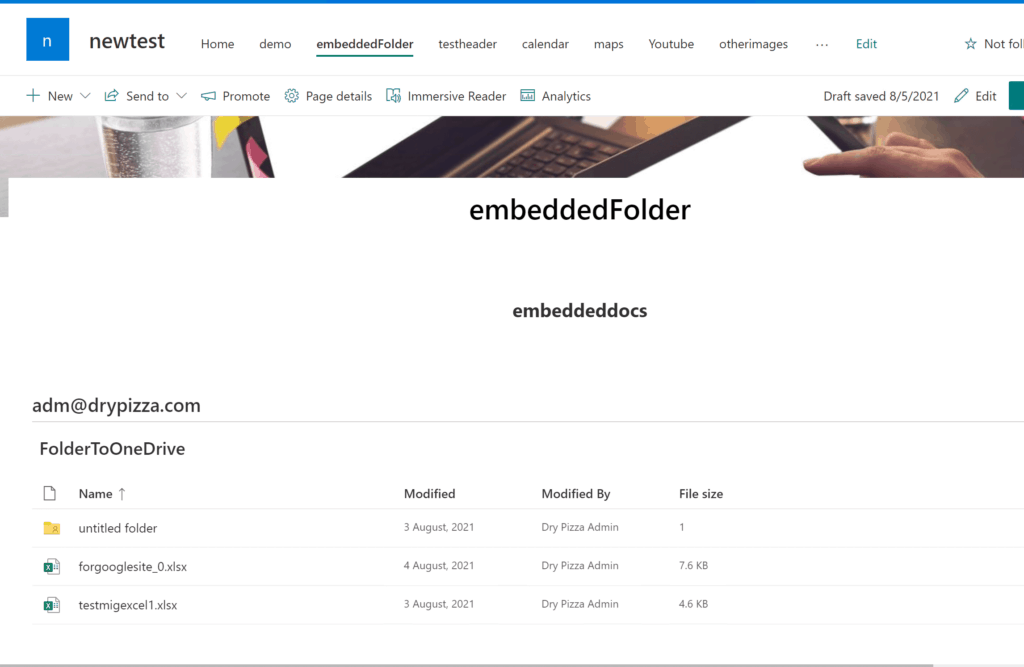 OneDrive folder displayed in SharePoint